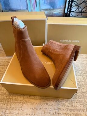 Michael Kors Suede Ankle Booties in Cognac Brown